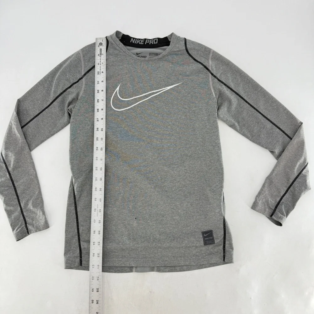 Nike Pro Fitted Training Long Sleeve Top Gray Kids L Large Activewear See Photos